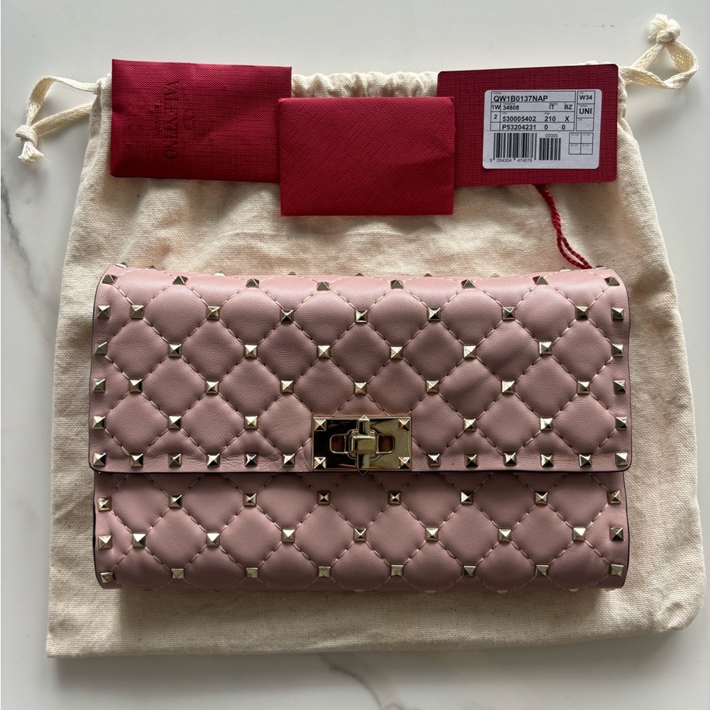 ROCKSTUD VALENTINO SPIKE NAPPA LEATHER CROSSBODY CLUTCH BAG